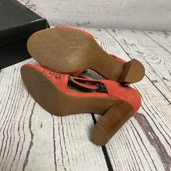 Tahari Shoes‎ Womens Size 9M Coral Pink Megyn Suede Lace Up Perforated Open Toe - Picture 6 of 11